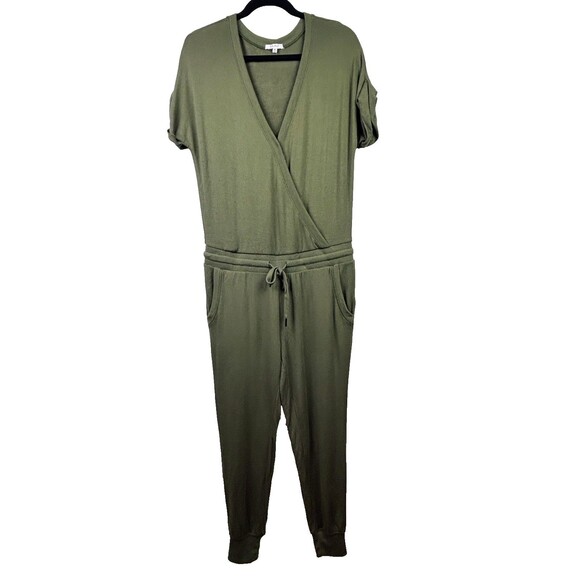 Z Supply The Wrap Front Jumpsuit Long Short Sleeve Pockets Olive Green Soft XS - Picture 1 of 16